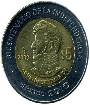 Imagen de Agustin de Iturbide Moneda de 5 pesos Bicentenario de la Independencia de Mexico