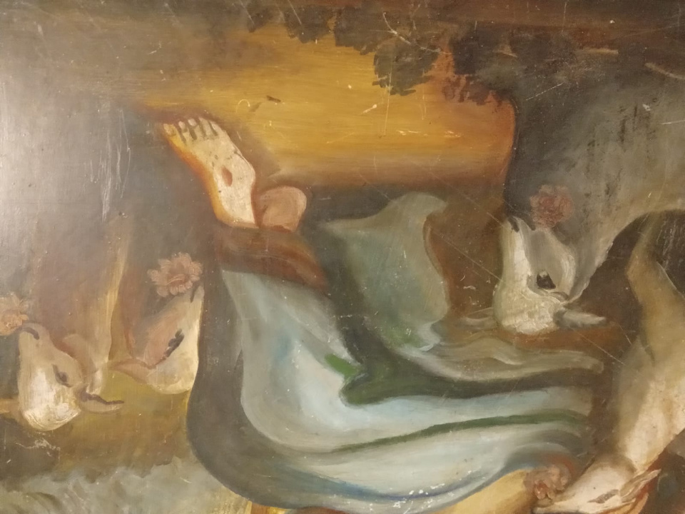 Imagen de Antigua pintura sobre lámina de Zinc el Divino pasto numero 4