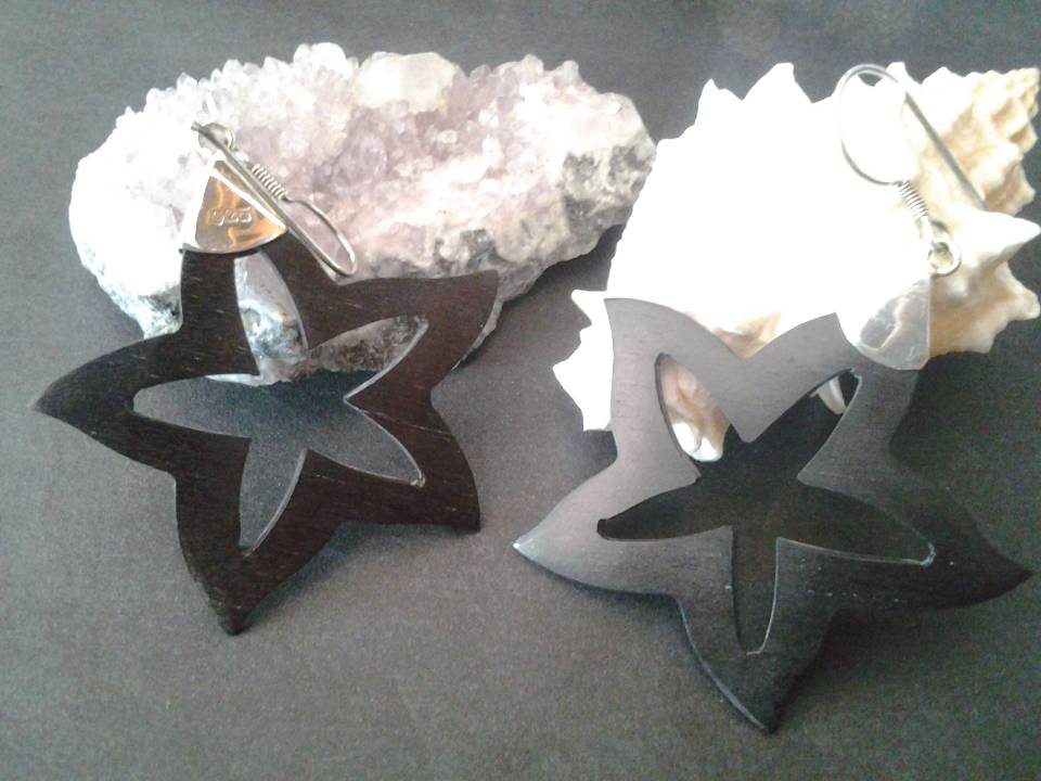 Imagen de Aretes de plata largos 925 y madera estrella numero 3