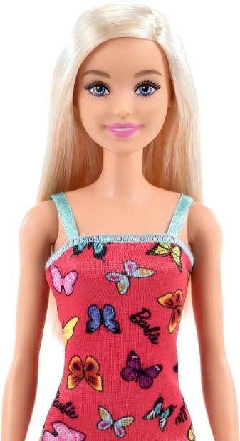 Imagen de Barbie clásica original rubia vestido rojo mariposas numero 1