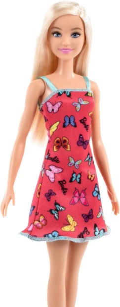 Imagen de Barbie clásica original rubia vestido rojo mariposas