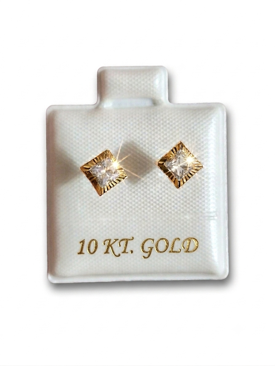 Imagen de Broqueles De Oro Cuadros Diamantados 10 kilates  numero 1