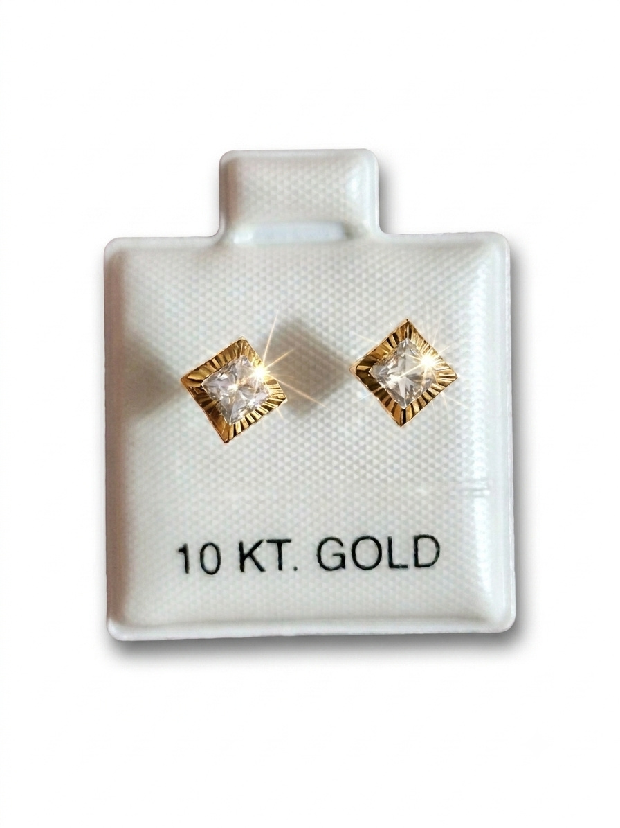 Imagen de Broqueles De Oro Cuadros Diamantados 10 kilates 