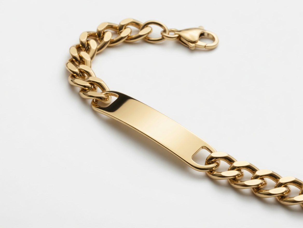 Imagen de Esclava Cubana Oro Laminado 18K con Placa - Pulsera de Acero Inoxidable 21cm numero 0