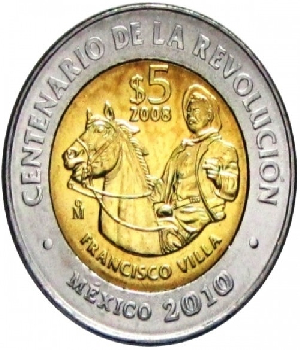 Imagen de Francisco Villa Moneda de 5 pesos Centenario de la revolucion mexicana