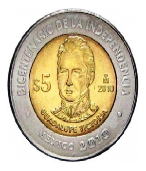 Imagen de Guadalupe Victoria Moneda de 5 pesos Bicentenario de la Independencia de Mexico