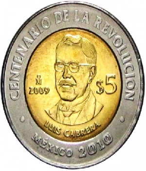 Imagen de Luis Cabrera Moneda  de 5 pesos del centenario de la Revolucion