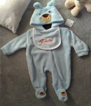 Imagen de Mameluco oso con gorro doble azul para bebe