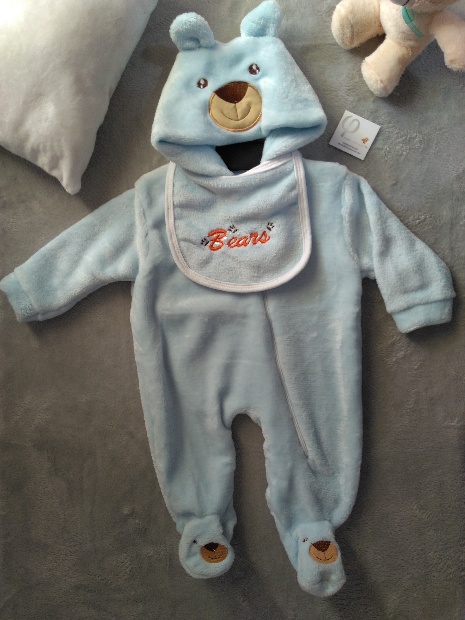 Imagen de Mameluco oso con gorro doble azul para bebe numero 1