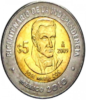 Imagen de Moneda Jose Maria Cos Bicentenario de la Independencia de Mexico 5 pesos 