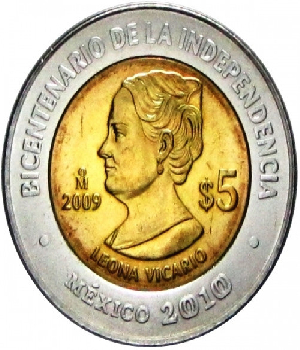 Imagen de Moneda Leona Vicario Bicentenario de la Independencia de Mexico 5 pesos 