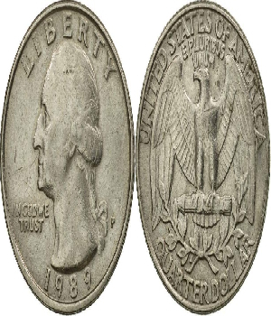 Imagen de Moneda de 25 centavos quarter dollar 1989 EUA Circulada