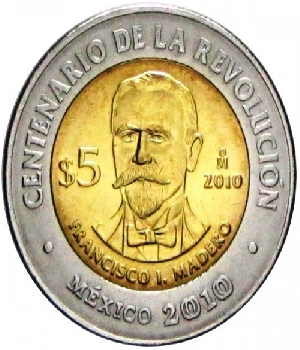 Imagen de Moneda de 5 pesos Francisco I Madero Centenario de la Revolucion Circulada