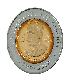 Imagen de Moneda de 5 pesos Jose Vasconcelos Centenario de la Revolucion Circulada