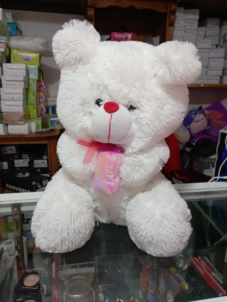 Imagen de Oso de peluche color blanco agarrando regalo numero 1