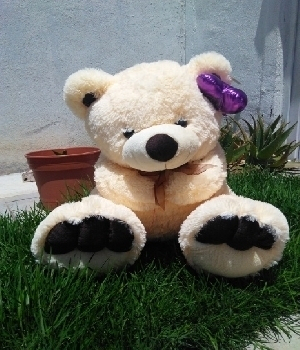 Imagen de Oso de peluche beige violeta 60 cms sentado numero 0
