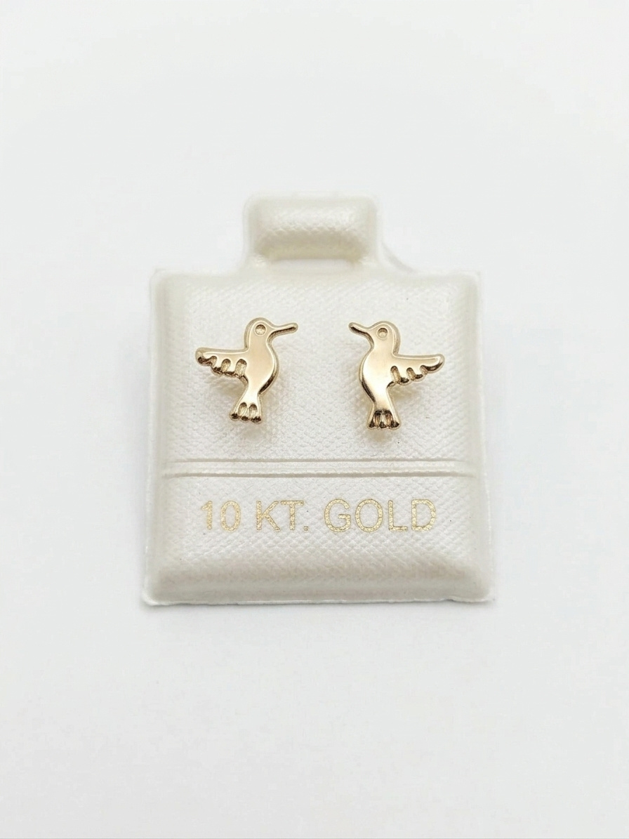 Imagen de Par de Broqueles de Oro solido de 10 kilates Colibrí 8 mm numero 0