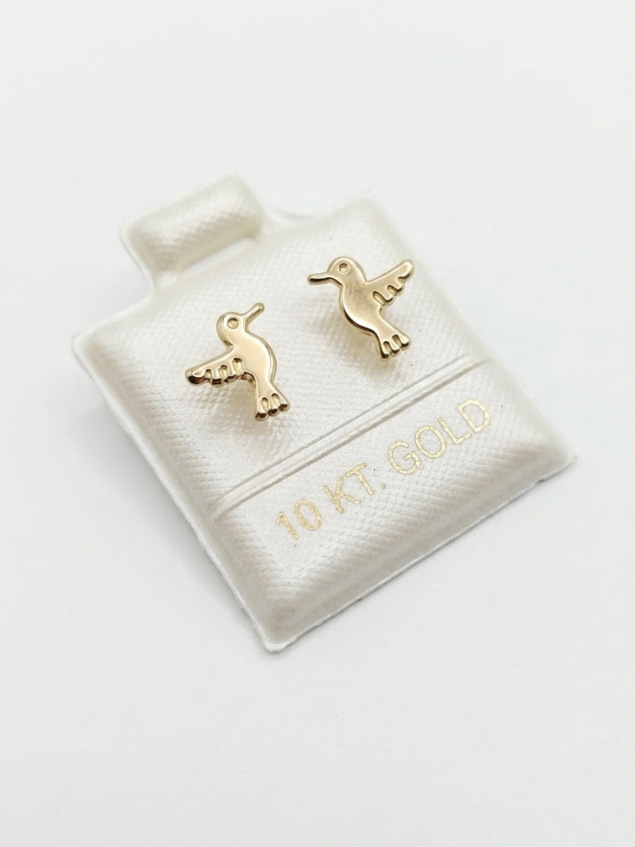 Imagen de Par de Broqueles de Oro solido de 10 kilates Colibrí 8 mm numero 1