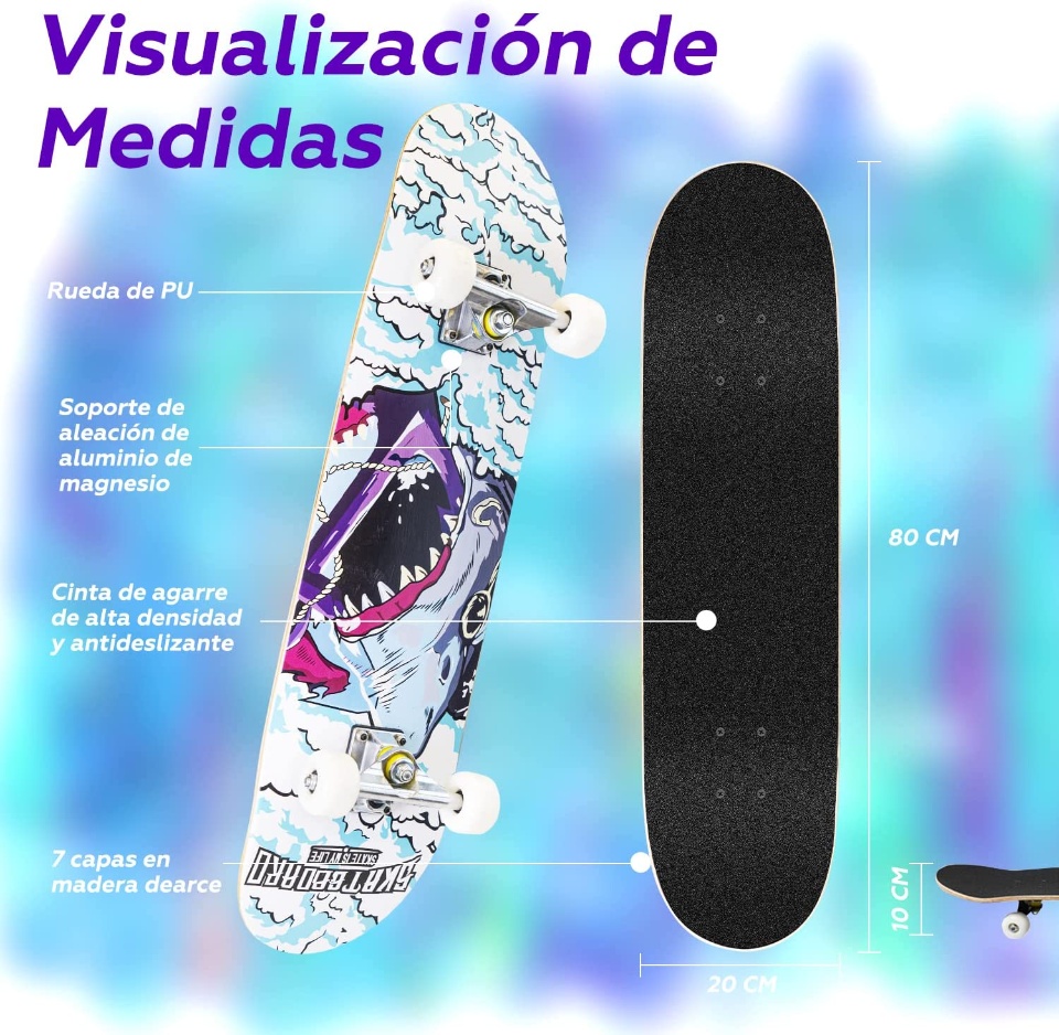 Imagen de Patineta skateboarding diseño de tiburon adulto y niños numero 0