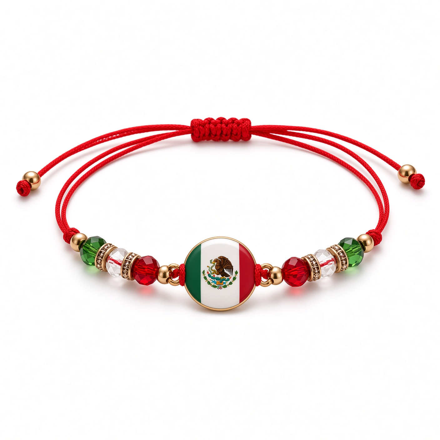 Imagen de Pulsera Bandera de México con Piedritas de Fantasía de Hilo numero 0