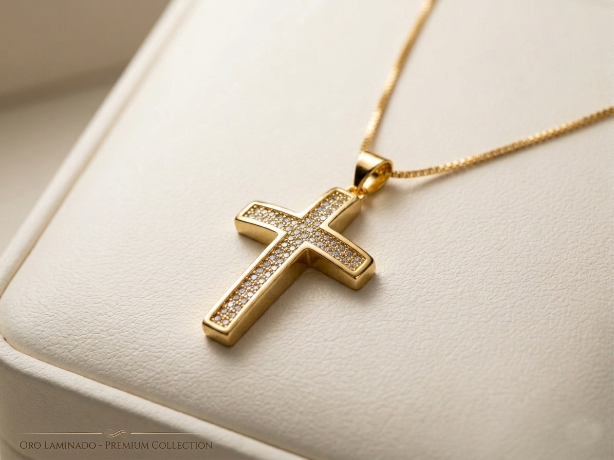 Imagen de Set Regalo Completo Cruz y Cadena 18 K Oro Laminado con Cajita de Regalo