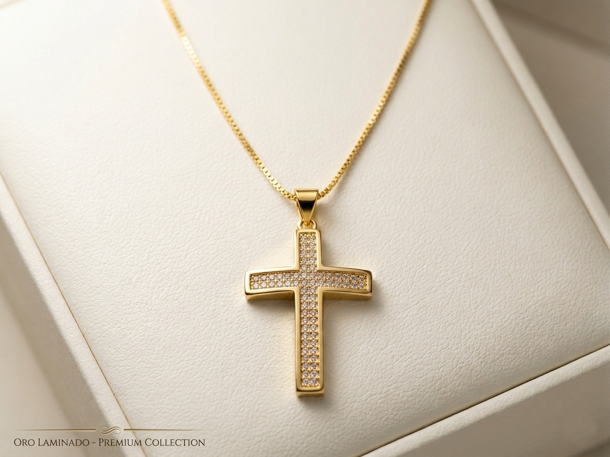 Imagen de Set Regalo Completo Cruz y Cadena 18 K Oro Laminado con Cajita de Regalo numero 2