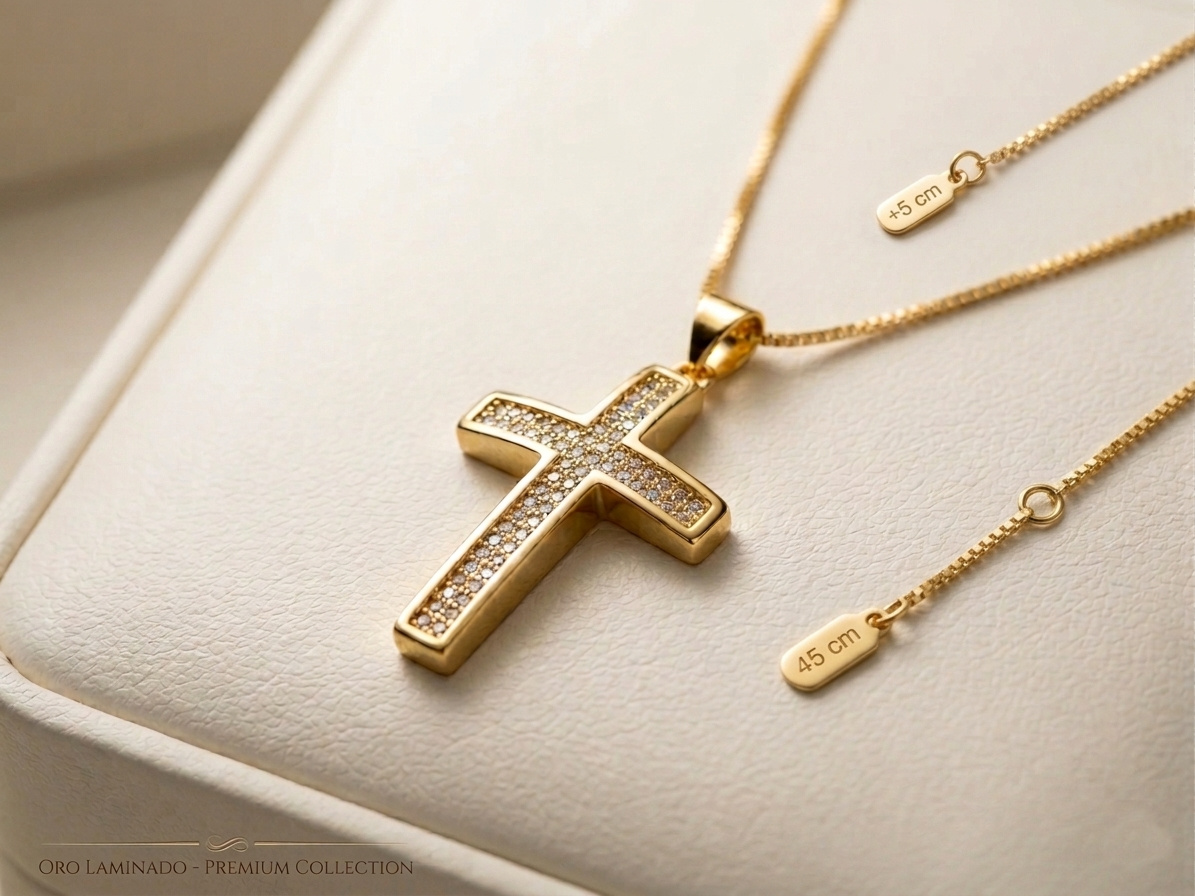 Imagen de Set Regalo Completo Cruz y Cadena 18 K Oro Laminado con Cajita de Regalo numero 1
