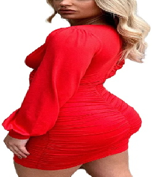 Imagen de Vestido Rojo Sexy para dama con cuello en V 