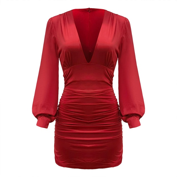 Imagen de Vestido Rojo Sexy para dama con cuello en V  numero 2
