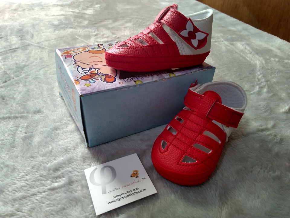 Imagen de Zapatitos para bebe oruguita rojos con blanco numero 1