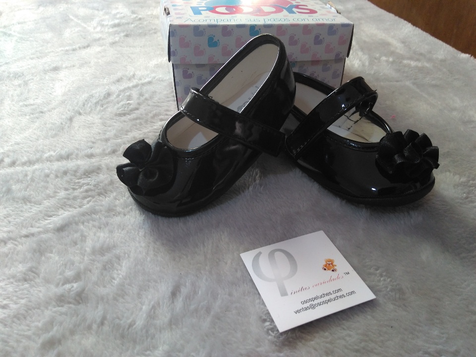 Imagen de Zapatos para bebe negros brillantes floreados mod202 numero 1